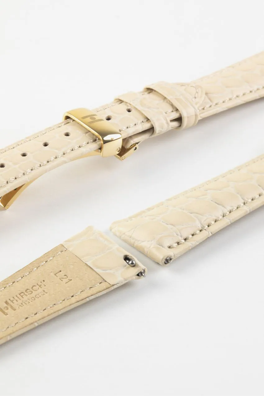Hirsch ARISTOCRAT Croco-Embossed Leather Watch Strap in BEIGE