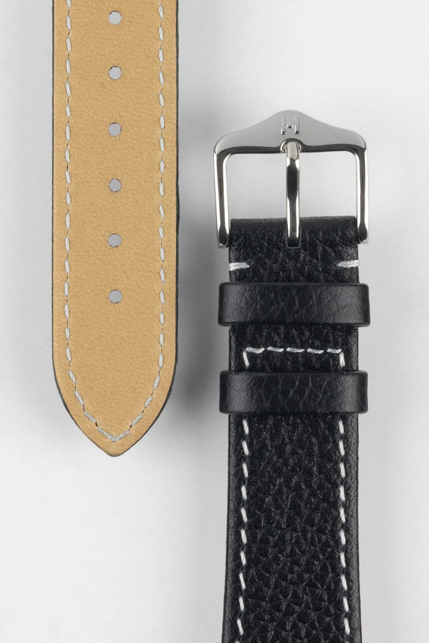 Hirsch BOLOGNA Quick-Release French-Style Textured Leather Watch Strap in BLACK