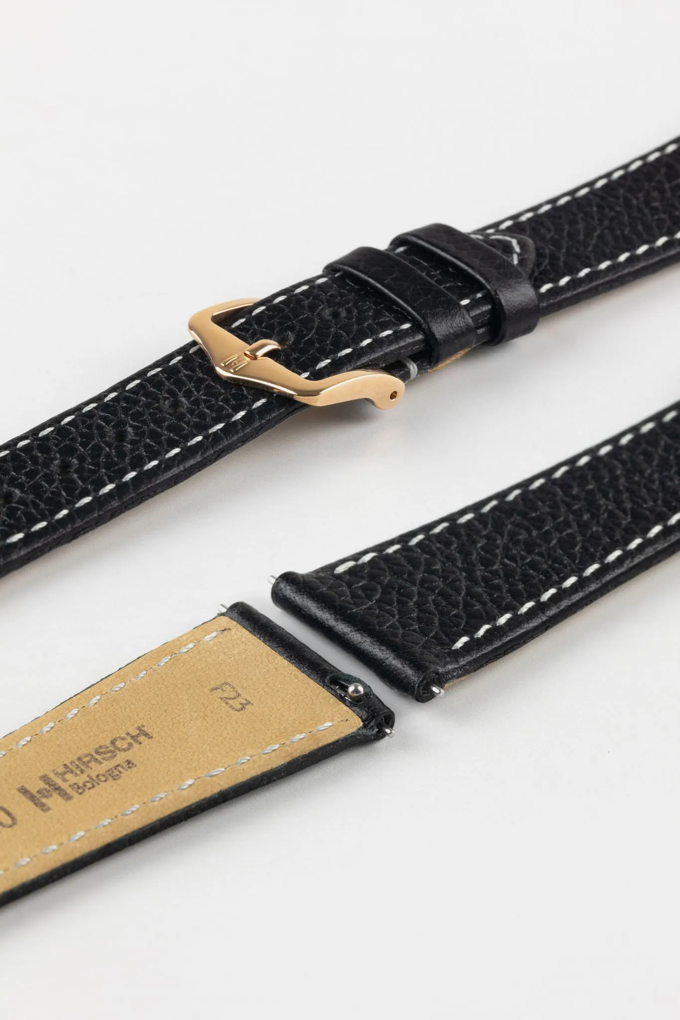 Hirsch BOLOGNA Quick-Release French-Style Textured Leather Watch Strap in BLACK