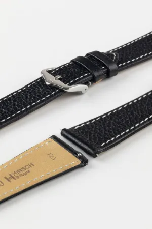 Hirsch BOLOGNA Quick-Release French-Style Textured Leather Watch Strap in BLACK