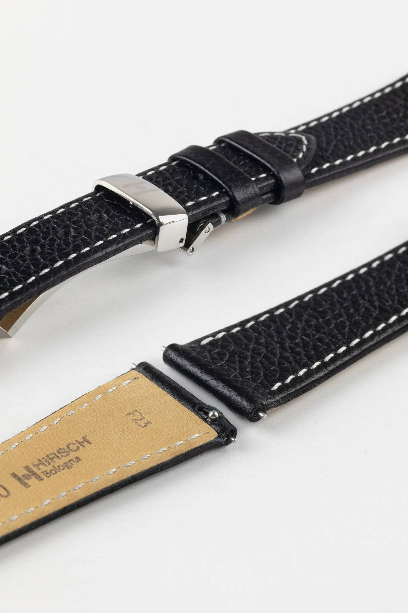 Hirsch BOLOGNA Quick-Release French-Style Textured Leather Watch Strap in BLACK