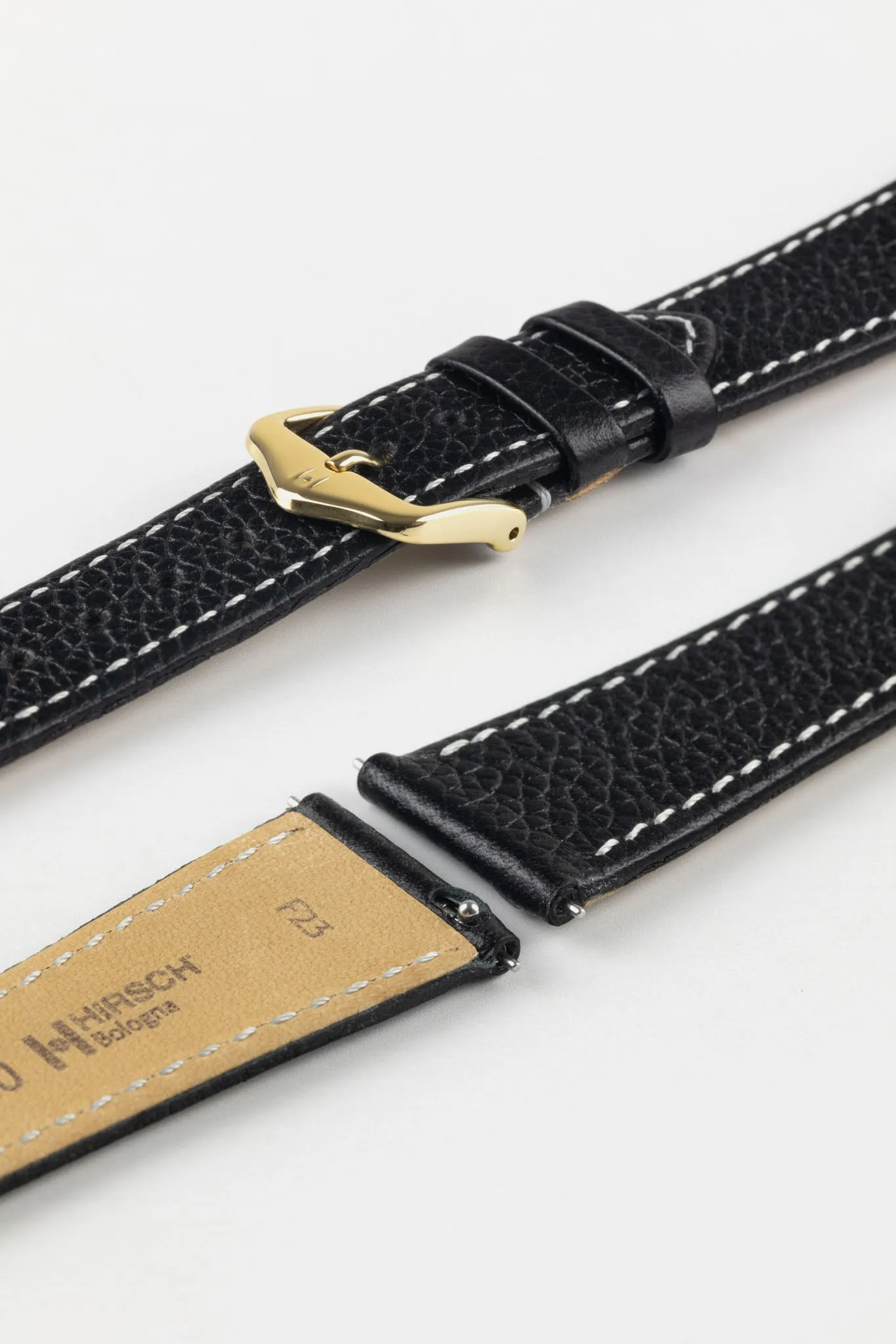 Hirsch BOLOGNA Quick-Release French-Style Textured Leather Watch Strap in BLACK