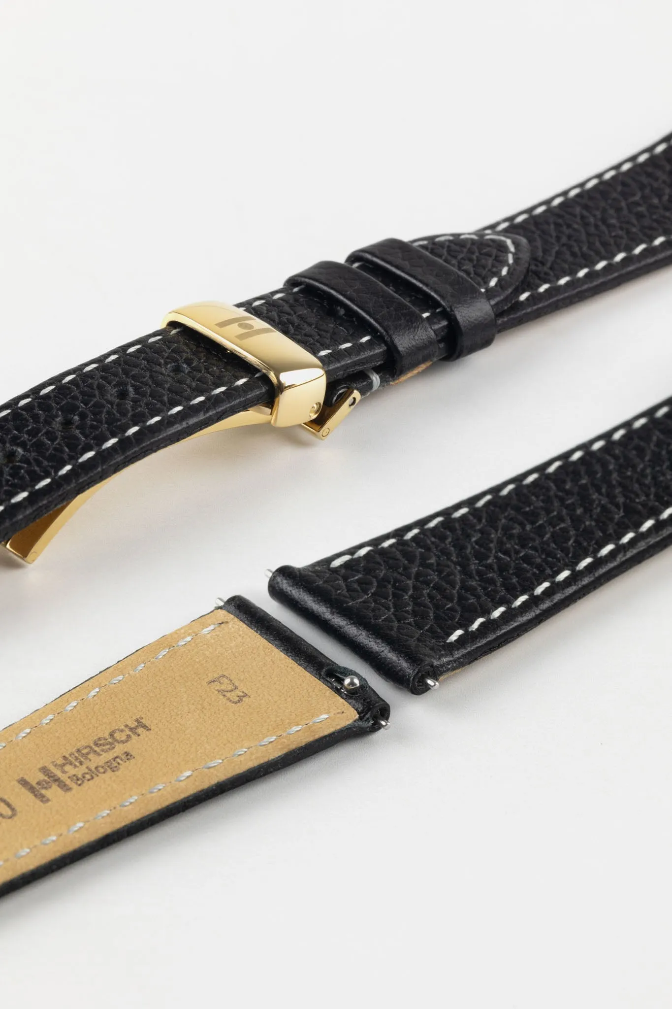 Hirsch BOLOGNA Quick-Release French-Style Textured Leather Watch Strap in BLACK