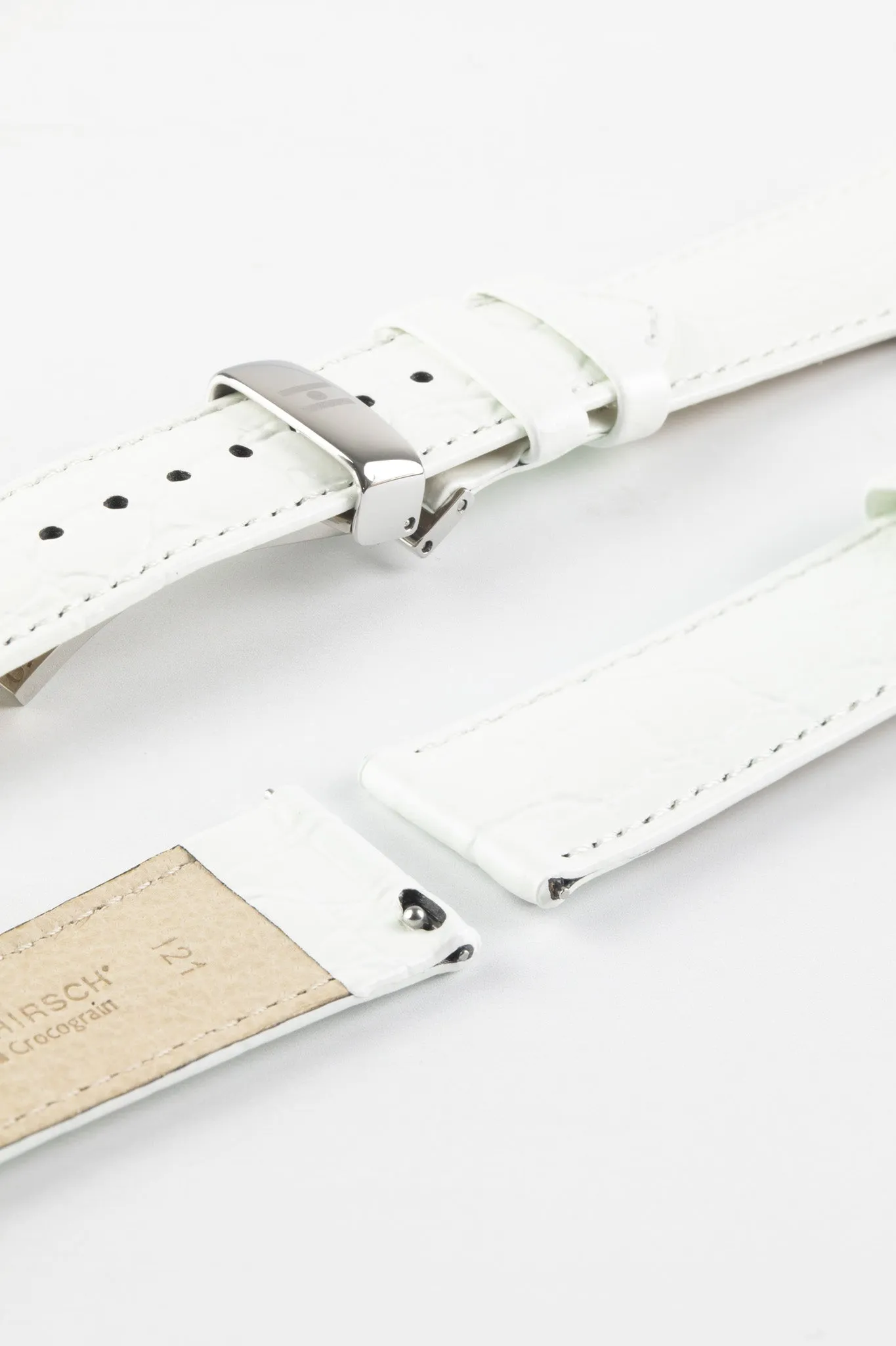 Hirsch CROCOGRAIN Crocodile Embossed Leather Watch Strap in WHITE