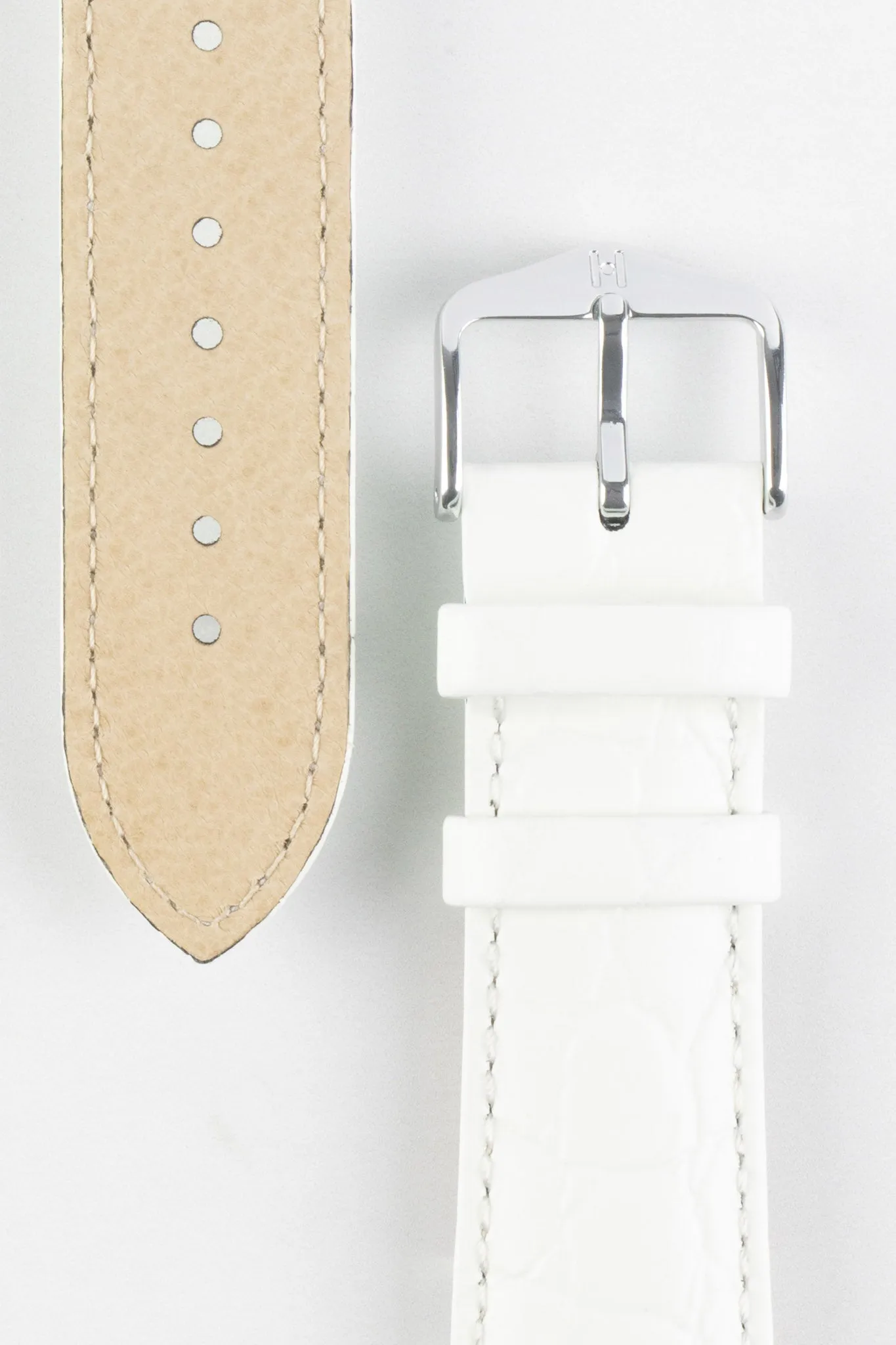 Hirsch CROCOGRAIN Crocodile Embossed Leather Watch Strap in WHITE