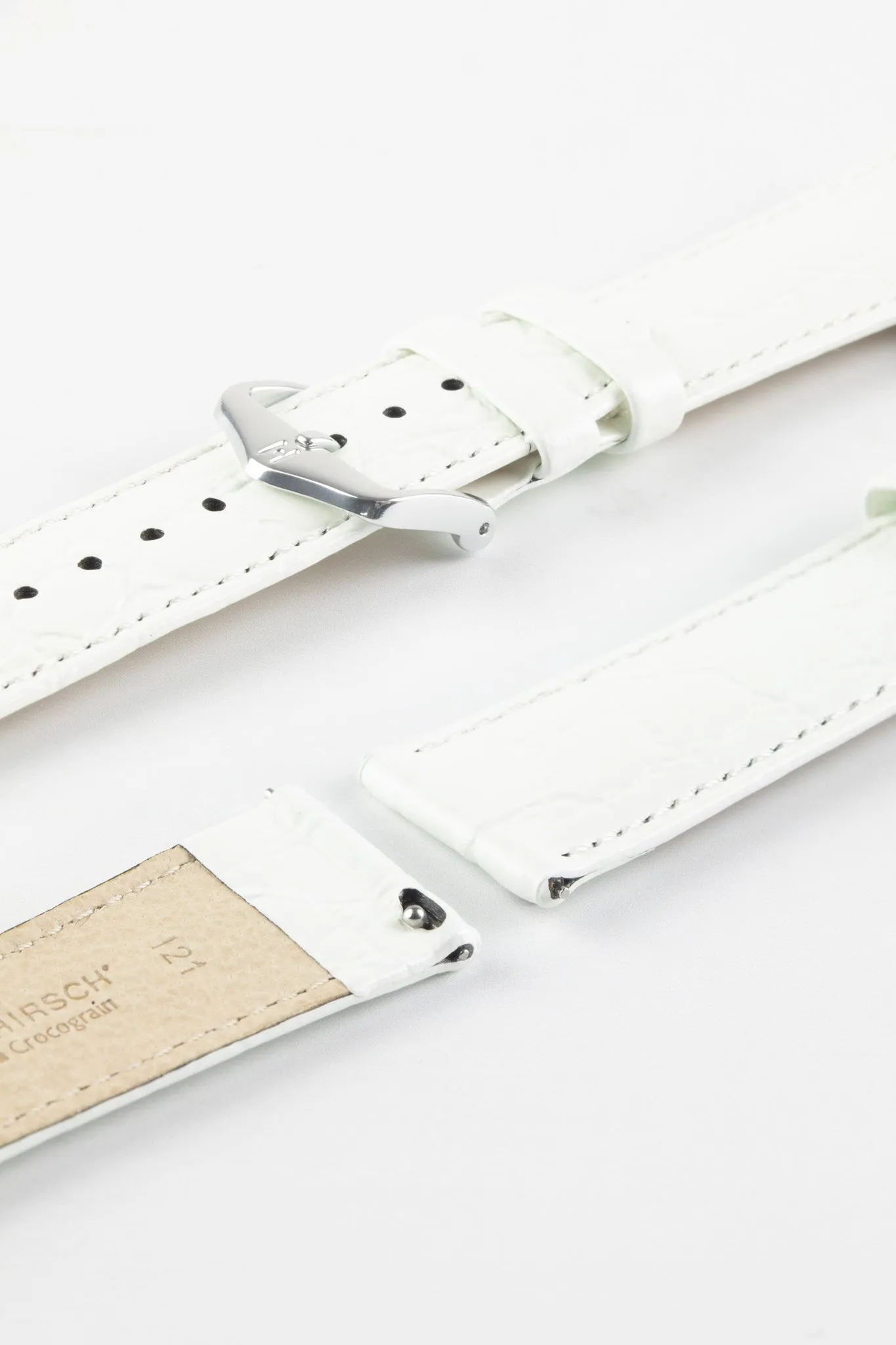 Hirsch CROCOGRAIN Crocodile Embossed Leather Watch Strap in WHITE