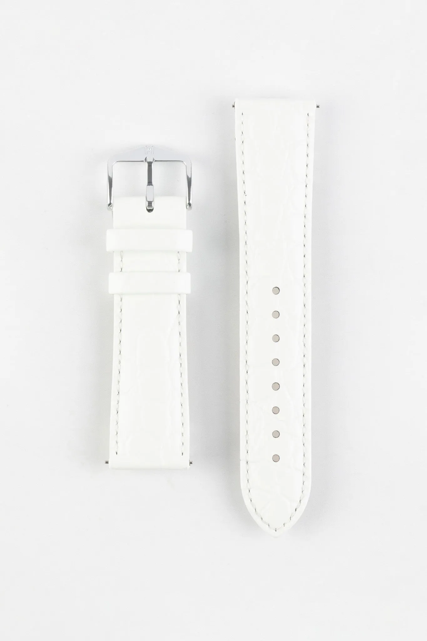 Hirsch CROCOGRAIN Crocodile Embossed Leather Watch Strap in WHITE