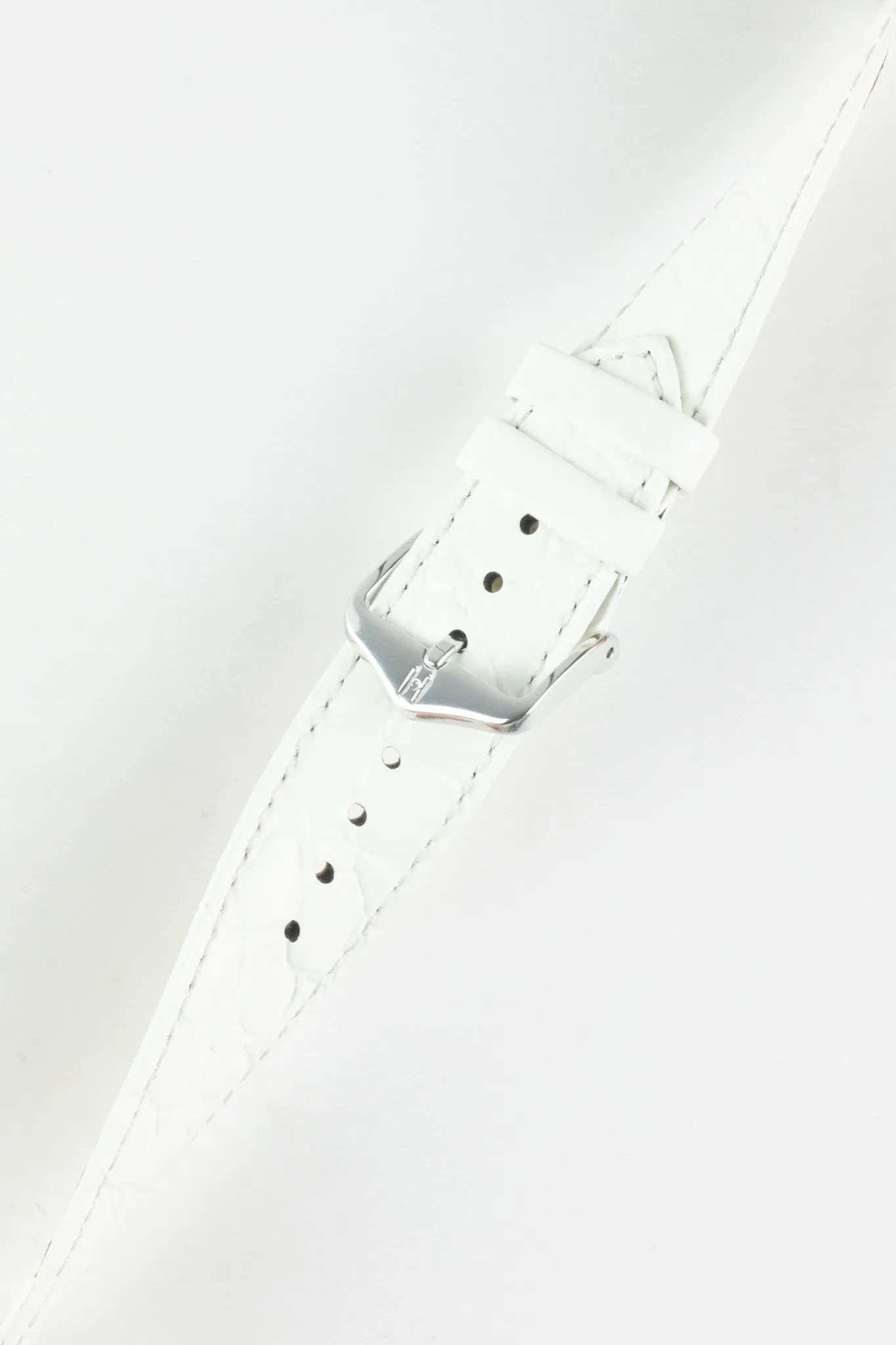 Hirsch CROCOGRAIN Crocodile Embossed Leather Watch Strap in WHITE