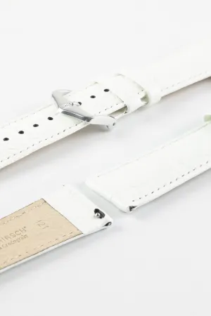 Hirsch CROCOGRAIN Crocodile Embossed Leather Watch Strap in WHITE