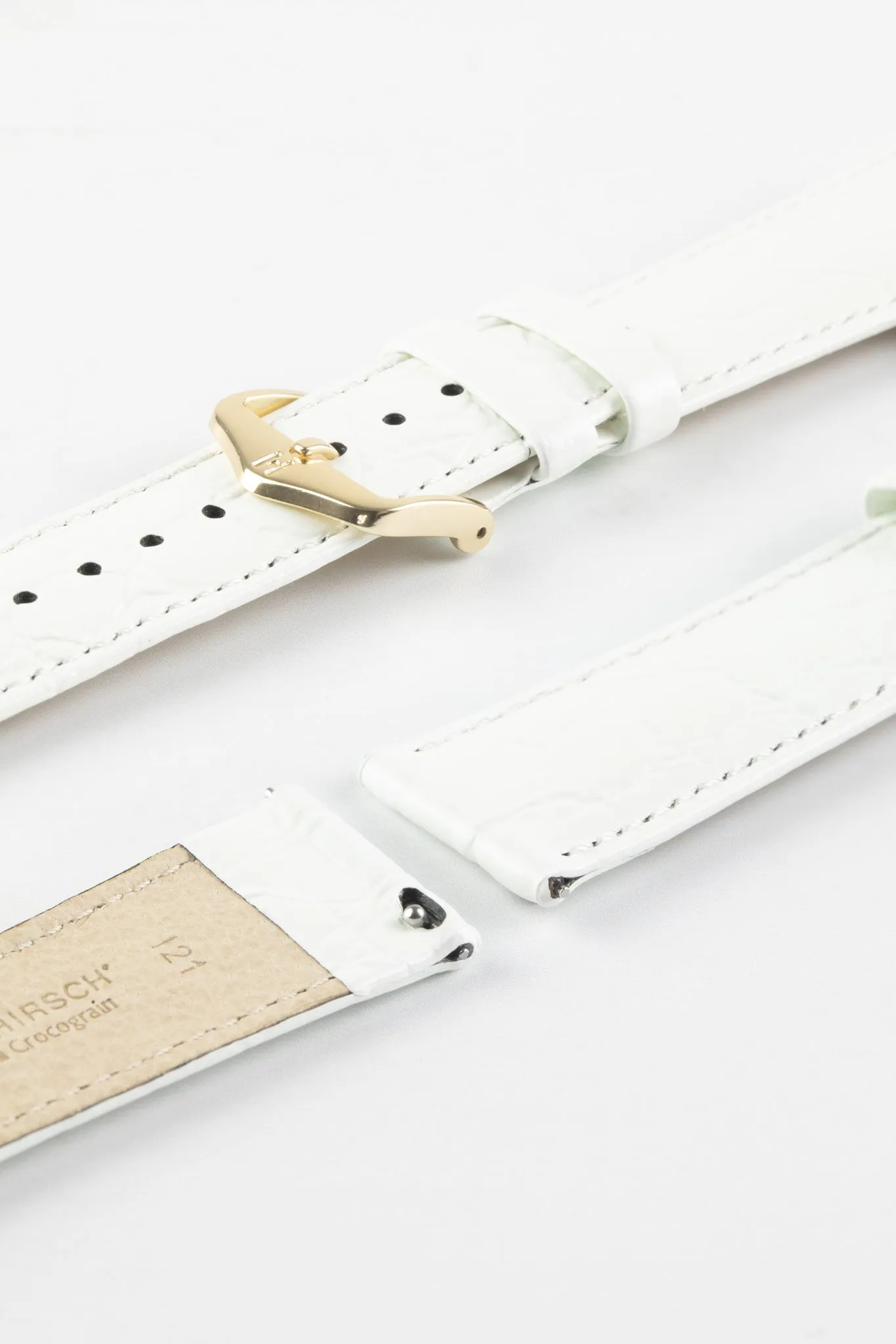 Hirsch CROCOGRAIN Crocodile Embossed Leather Watch Strap in WHITE