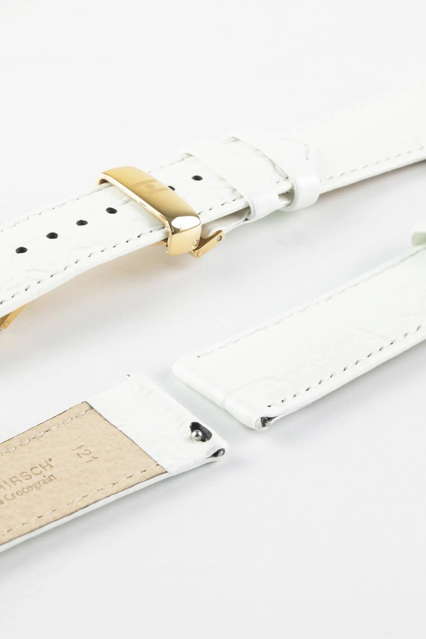 Hirsch CROCOGRAIN Crocodile Embossed Leather Watch Strap in WHITE