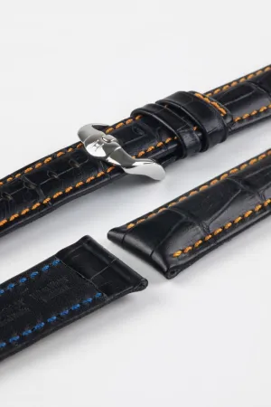 Hirsch GRAND DUKE Water-Resistant Alligator Embossed Sport Watch Strap in BLACK / ORANGE