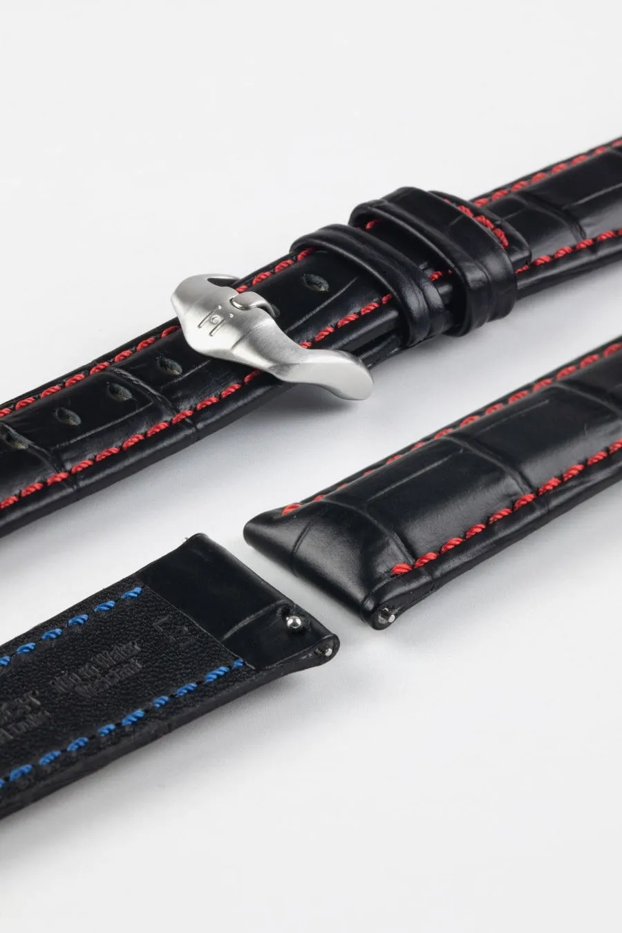 Hirsch GRAND DUKE Water-Resistant Alligator Embossed Sport Watch Strap in BLACK / RED