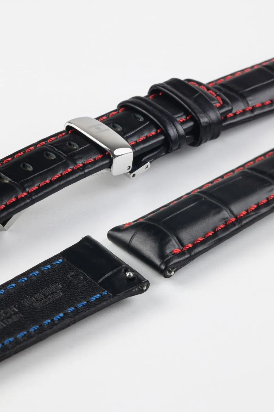 Hirsch GRAND DUKE Water-Resistant Alligator Embossed Sport Watch Strap in BLACK / RED