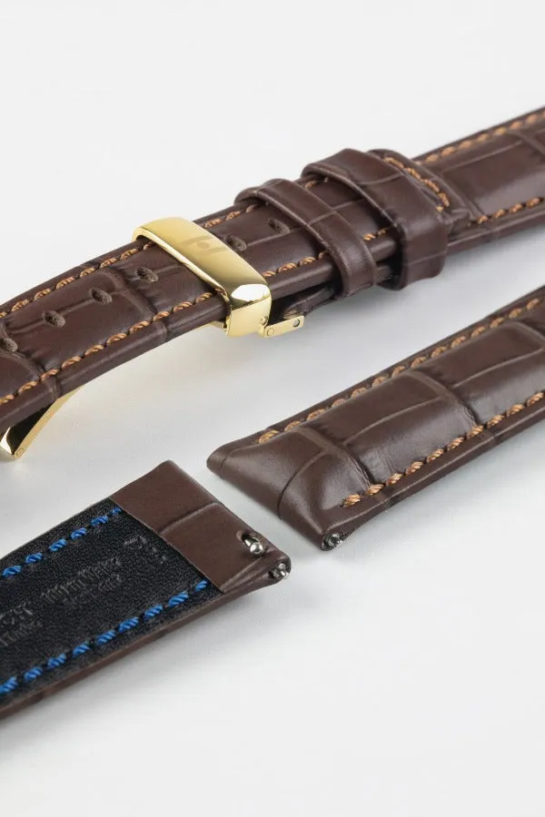 Hirsch GRAND DUKE Water-Resistant Alligator Embossed Sport Watch Strap in BROWN