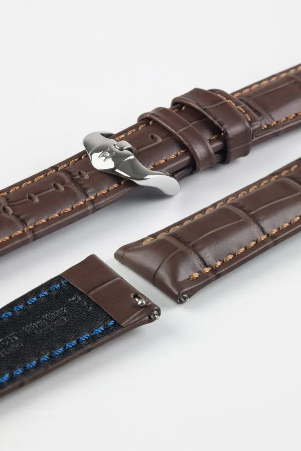 Hirsch GRAND DUKE Water-Resistant Alligator Embossed Sport Watch Strap in BROWN