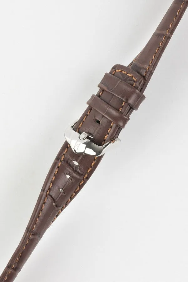 Hirsch GRAND DUKE Water-Resistant Alligator Embossed Sport Watch Strap in BROWN