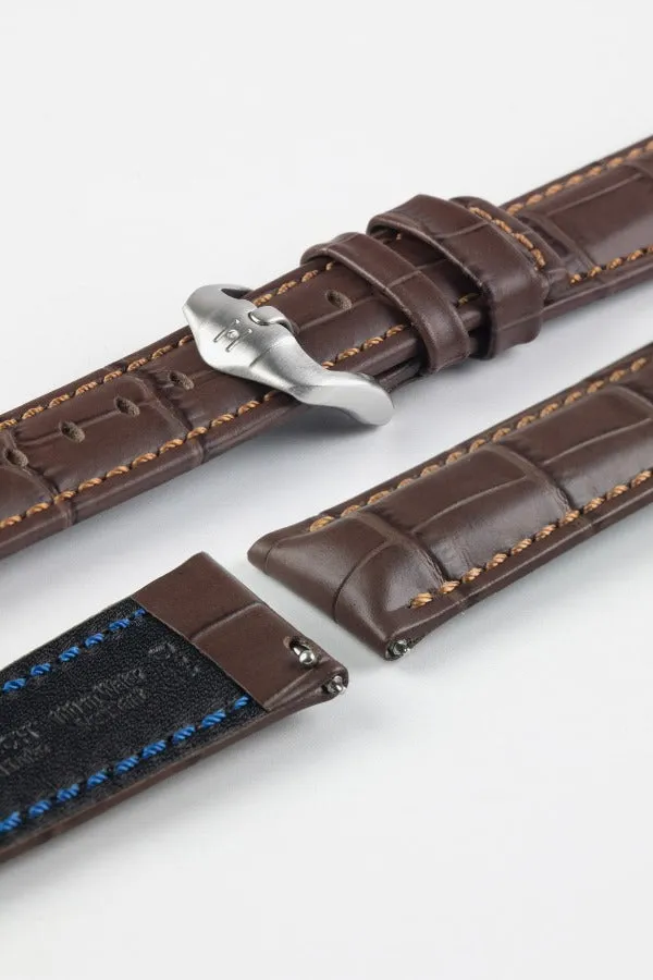 Hirsch GRAND DUKE Water-Resistant Alligator Embossed Sport Watch Strap in BROWN