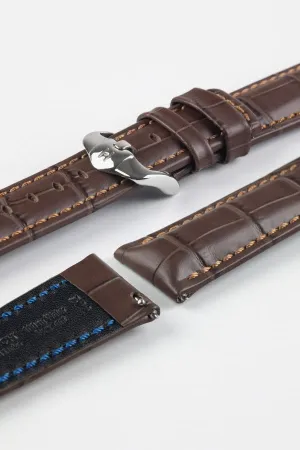 Hirsch GRAND DUKE Water-Resistant Alligator Embossed Sport Watch Strap in BROWN