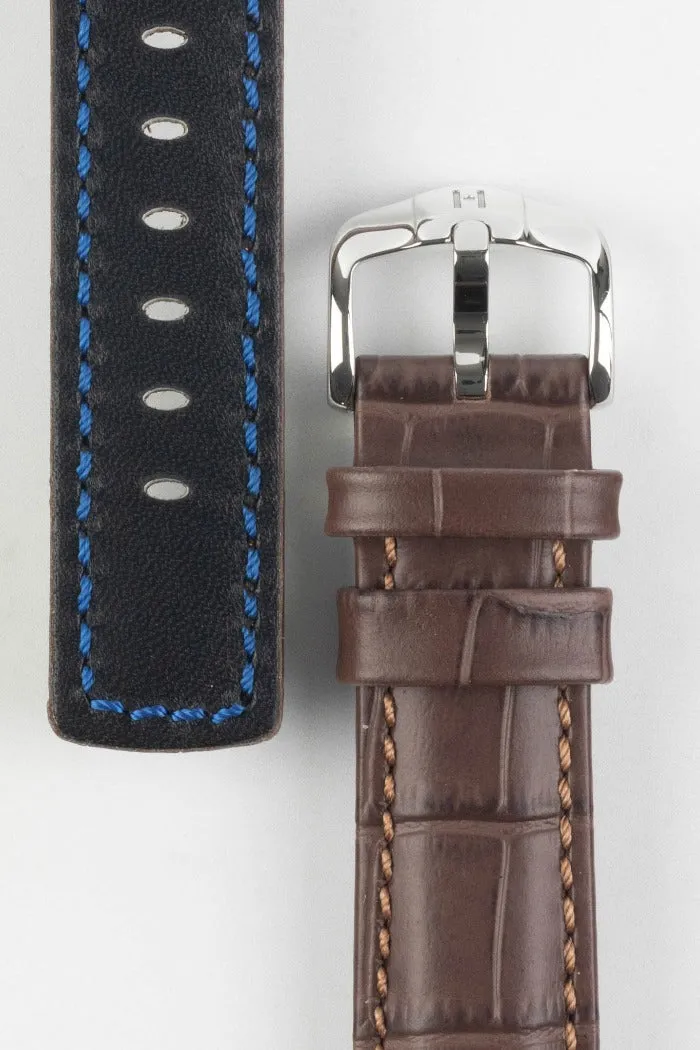 Hirsch GRAND DUKE Water-Resistant Alligator Embossed Sport Watch Strap in BROWN