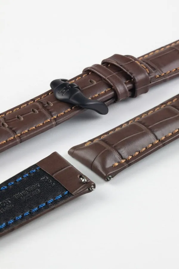 Hirsch GRAND DUKE Water-Resistant Alligator Embossed Sport Watch Strap in BROWN