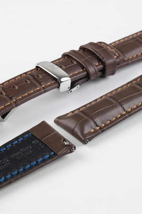 Hirsch GRAND DUKE Water-Resistant Alligator Embossed Sport Watch Strap in BROWN