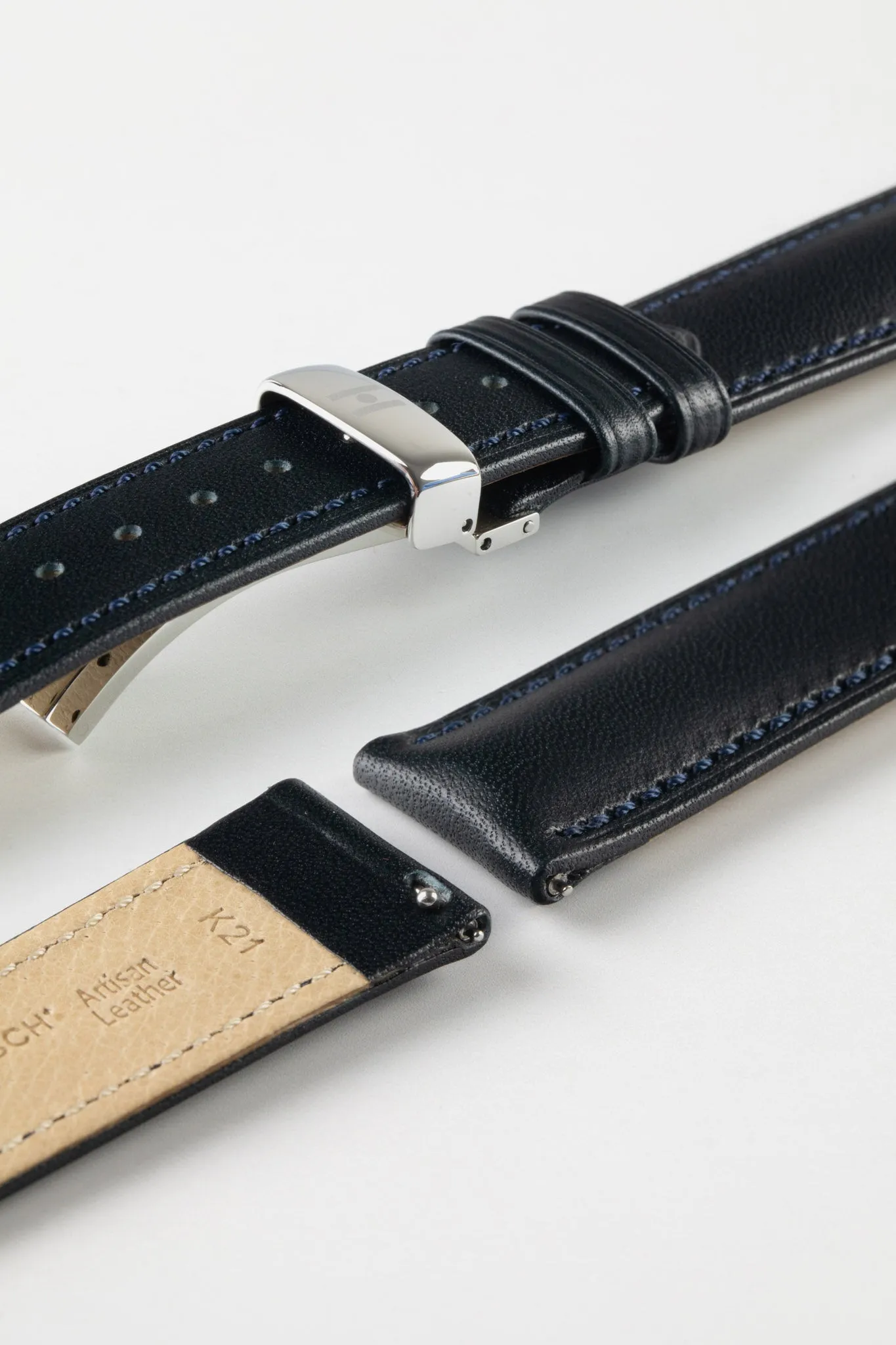 Hirsch KENT Textured Natural Leather Watch Strap in DEEP BLUE