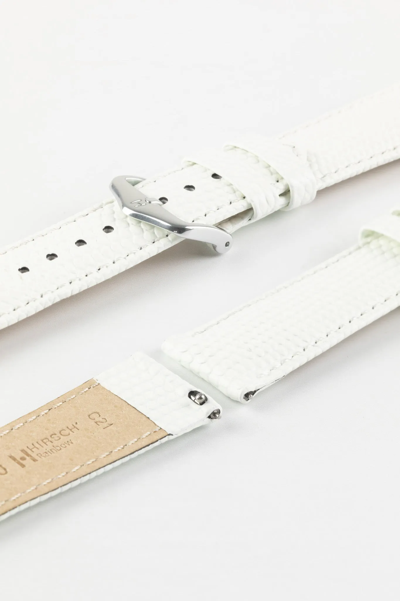 Hirsch RAINBOW Lizard Embossed Leather Watch Strap in WHITE