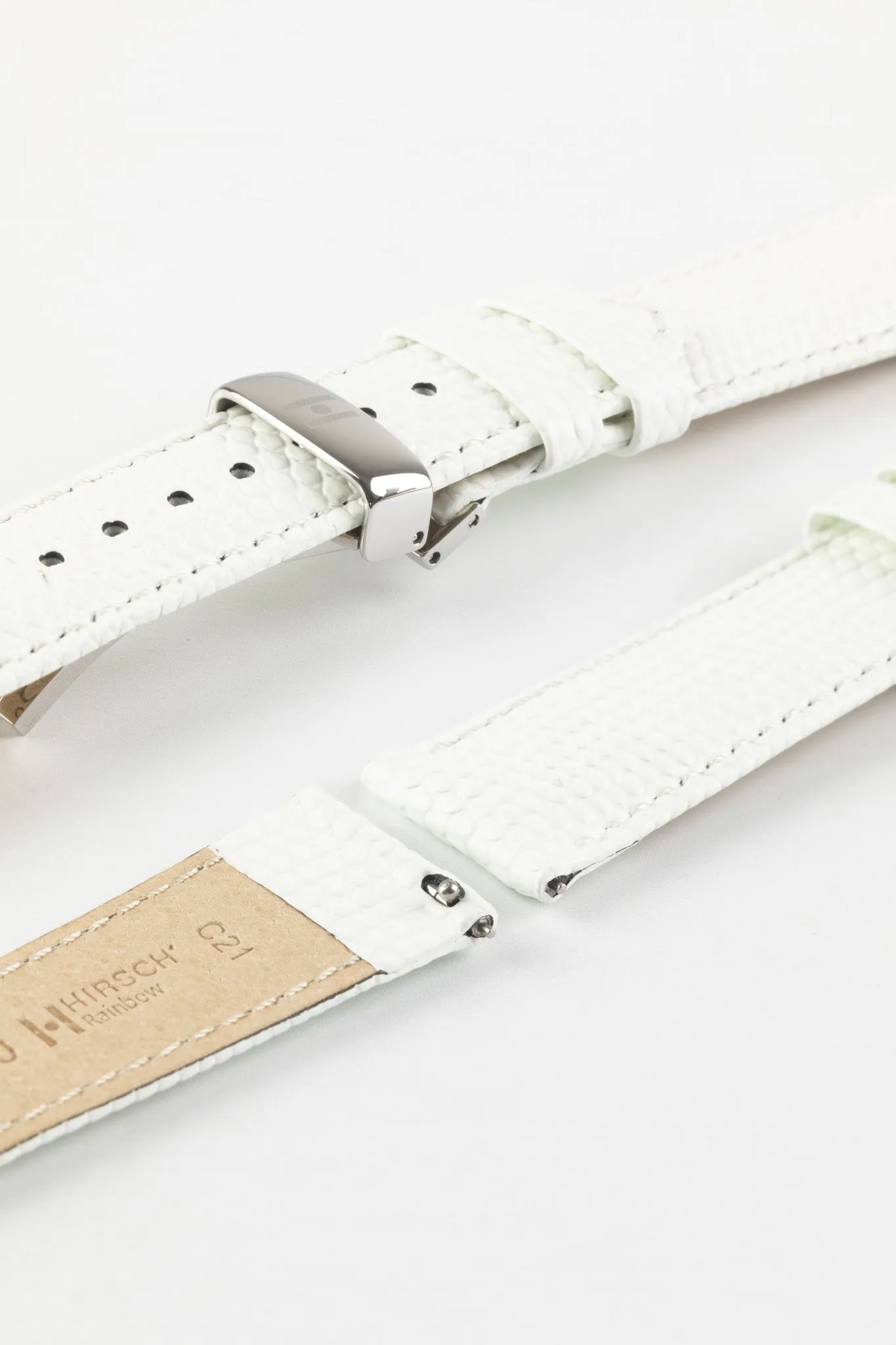 Hirsch RAINBOW Lizard Embossed Leather Watch Strap in WHITE