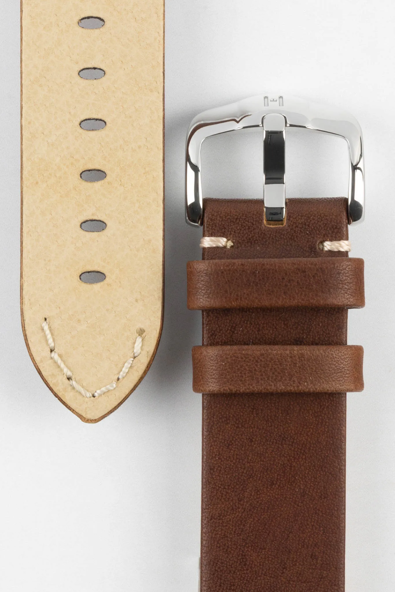 Hirsch RANGER Retro Leather Parallel Watch Strap in GOLD BROWN
