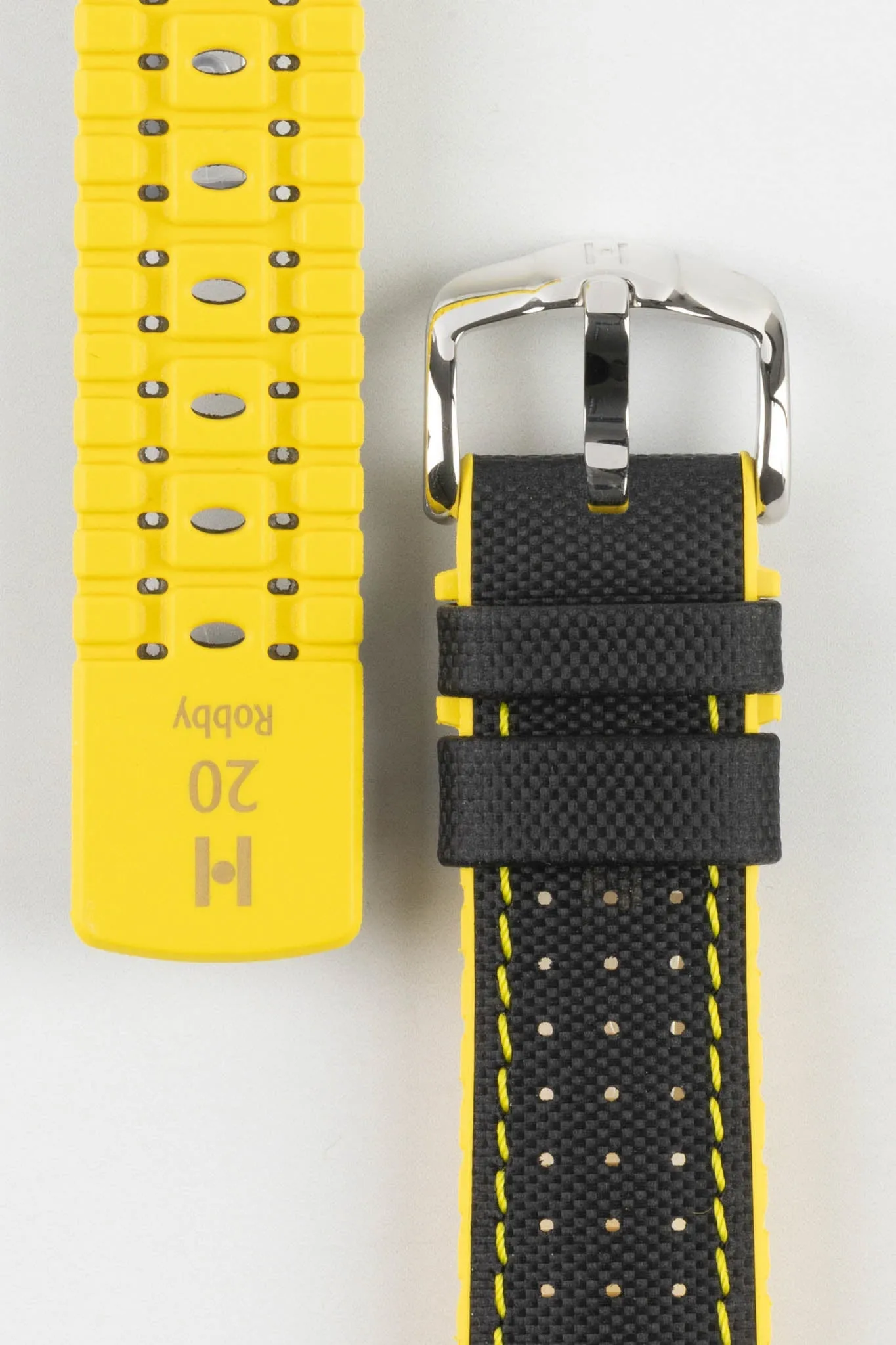 Hirsch ROBBY Sailcloth Effect Performance Watch Strap in BLACK / YELLOW