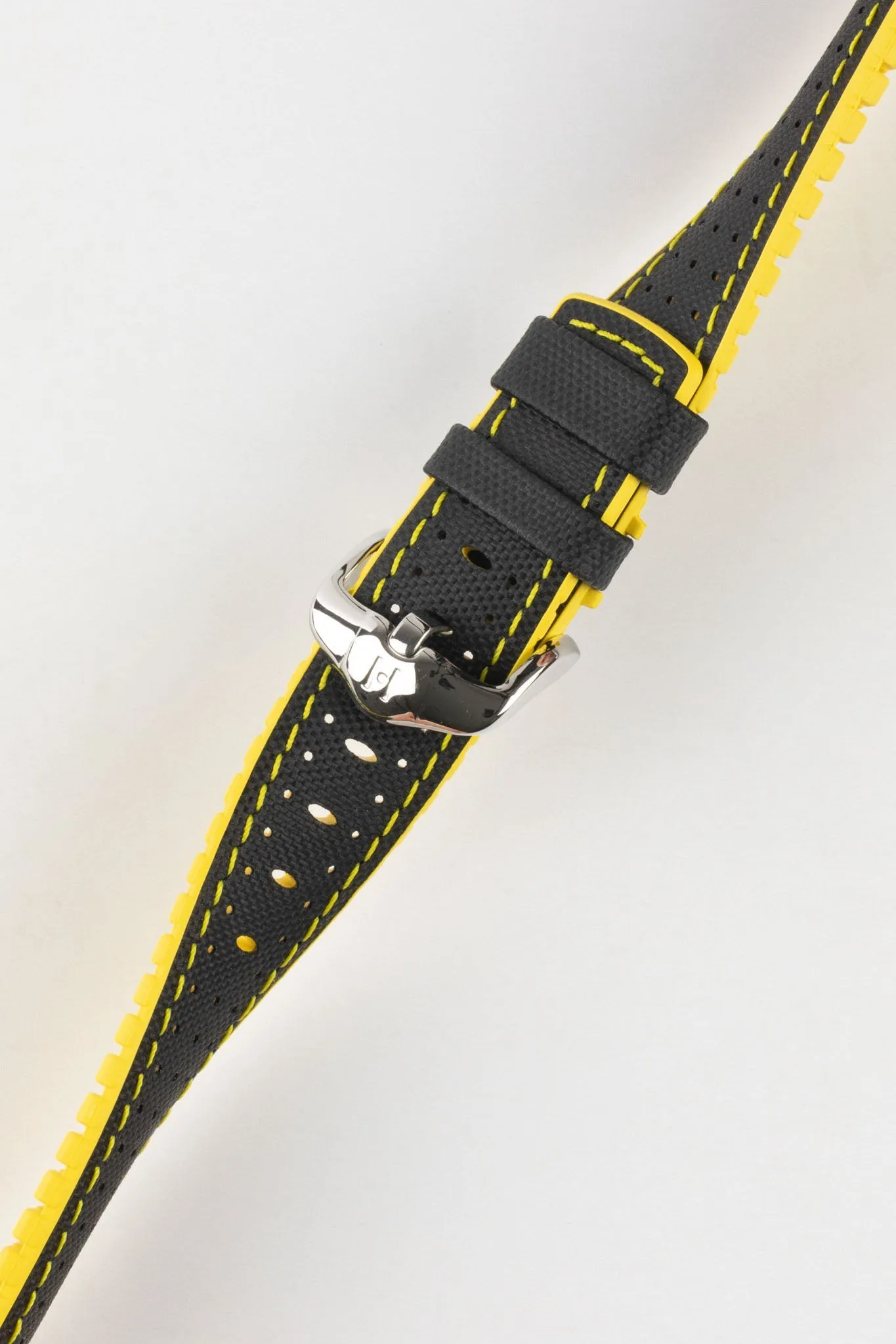 Hirsch ROBBY Sailcloth Effect Performance Watch Strap in BLACK / YELLOW