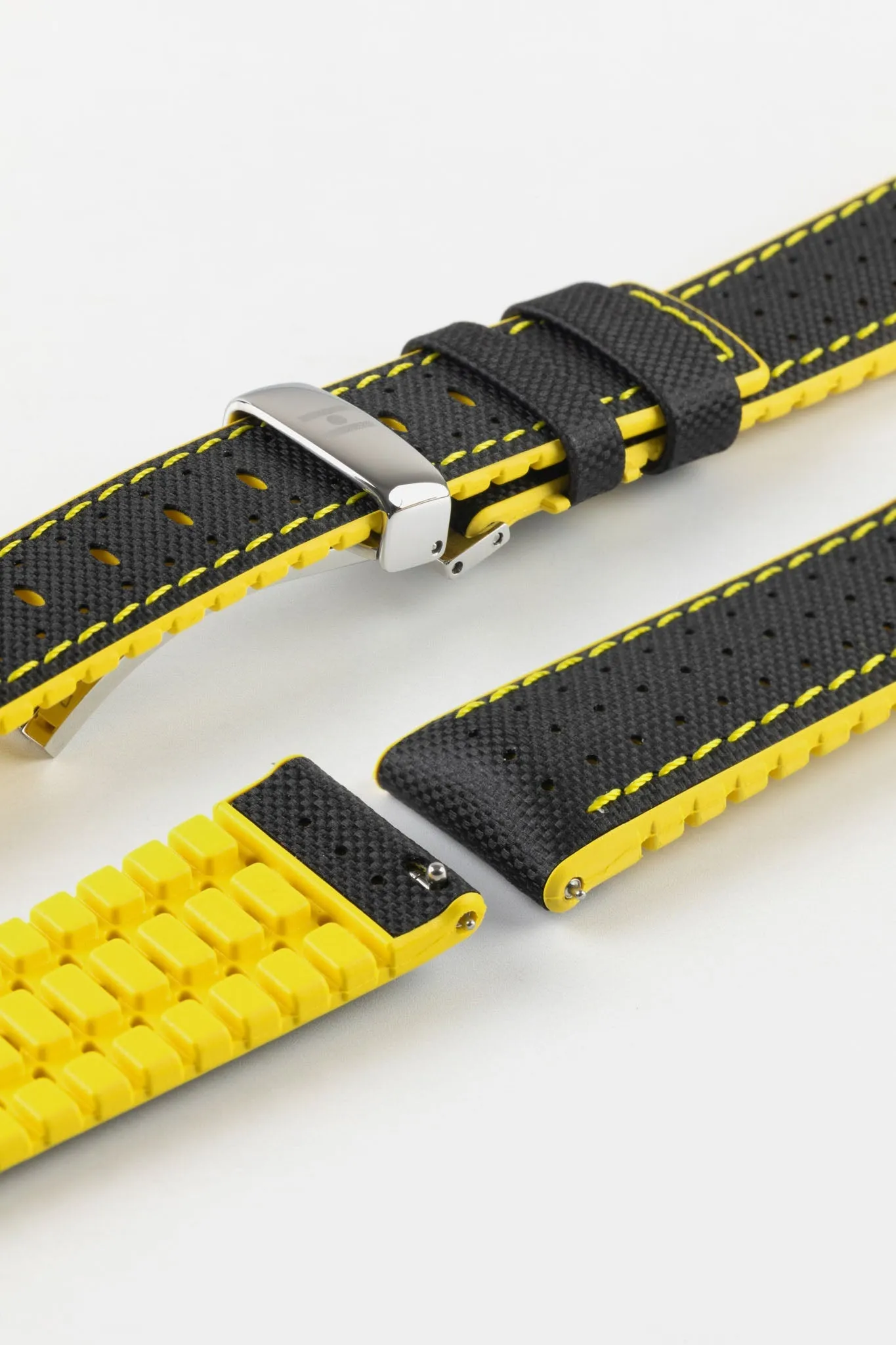 Hirsch ROBBY Sailcloth Effect Performance Watch Strap in BLACK / YELLOW