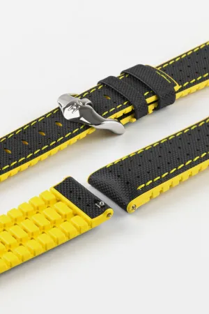 Hirsch ROBBY Sailcloth Effect Performance Watch Strap in BLACK / YELLOW