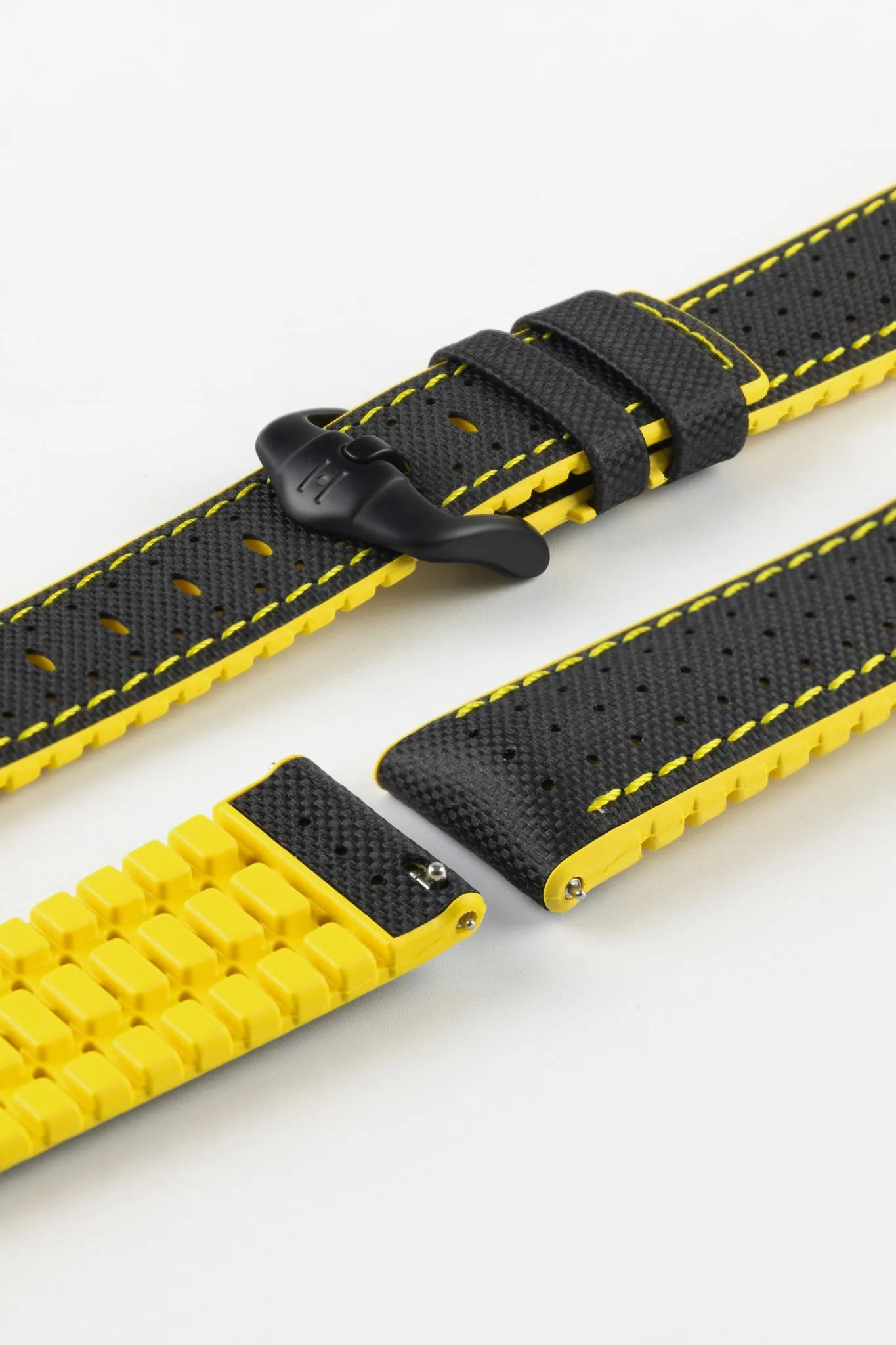 Hirsch ROBBY Sailcloth Effect Performance Watch Strap in BLACK / YELLOW