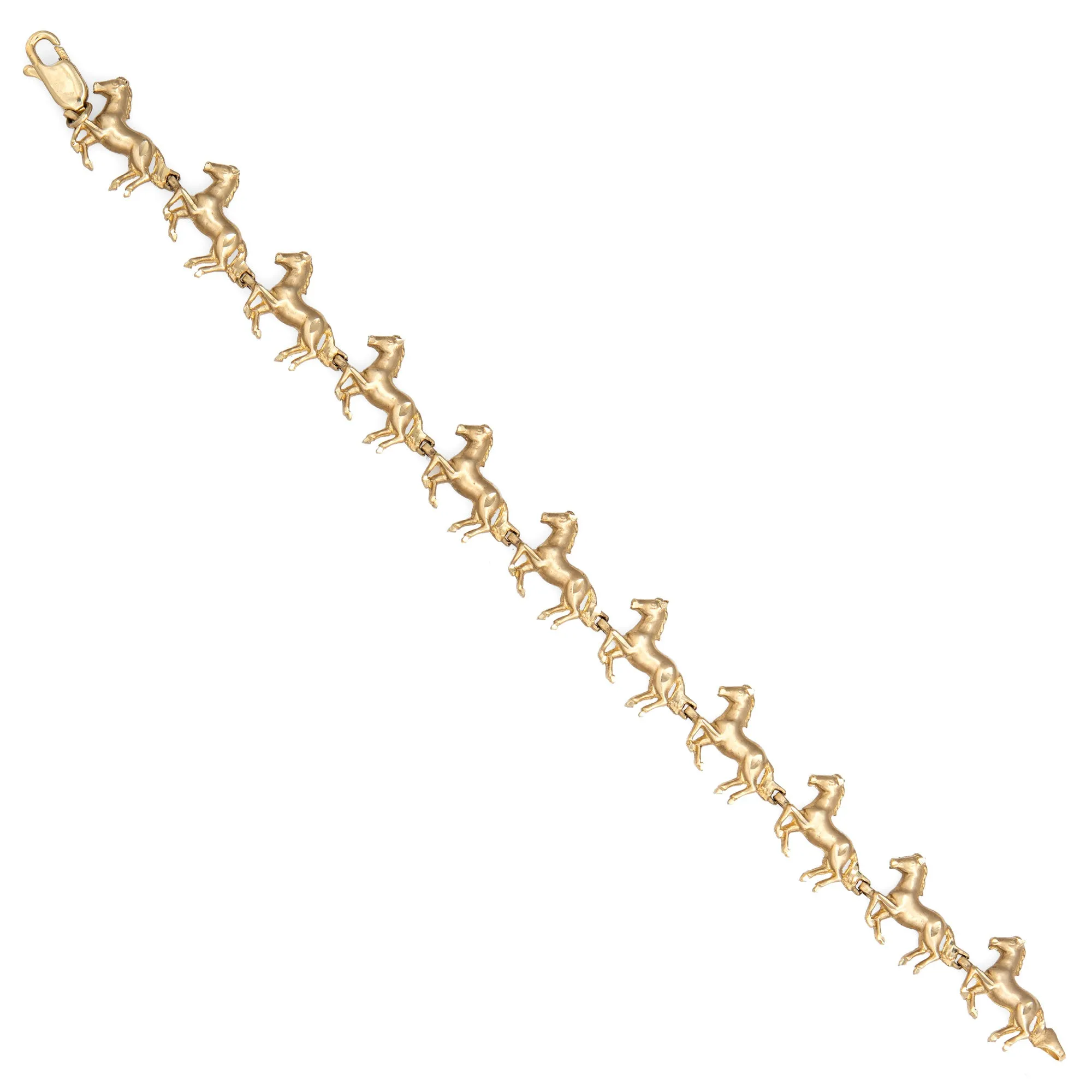 Horse Charm Bracelet Vintage 14k Yellow Gold Fine Animal Jewelry 7.5 Inch