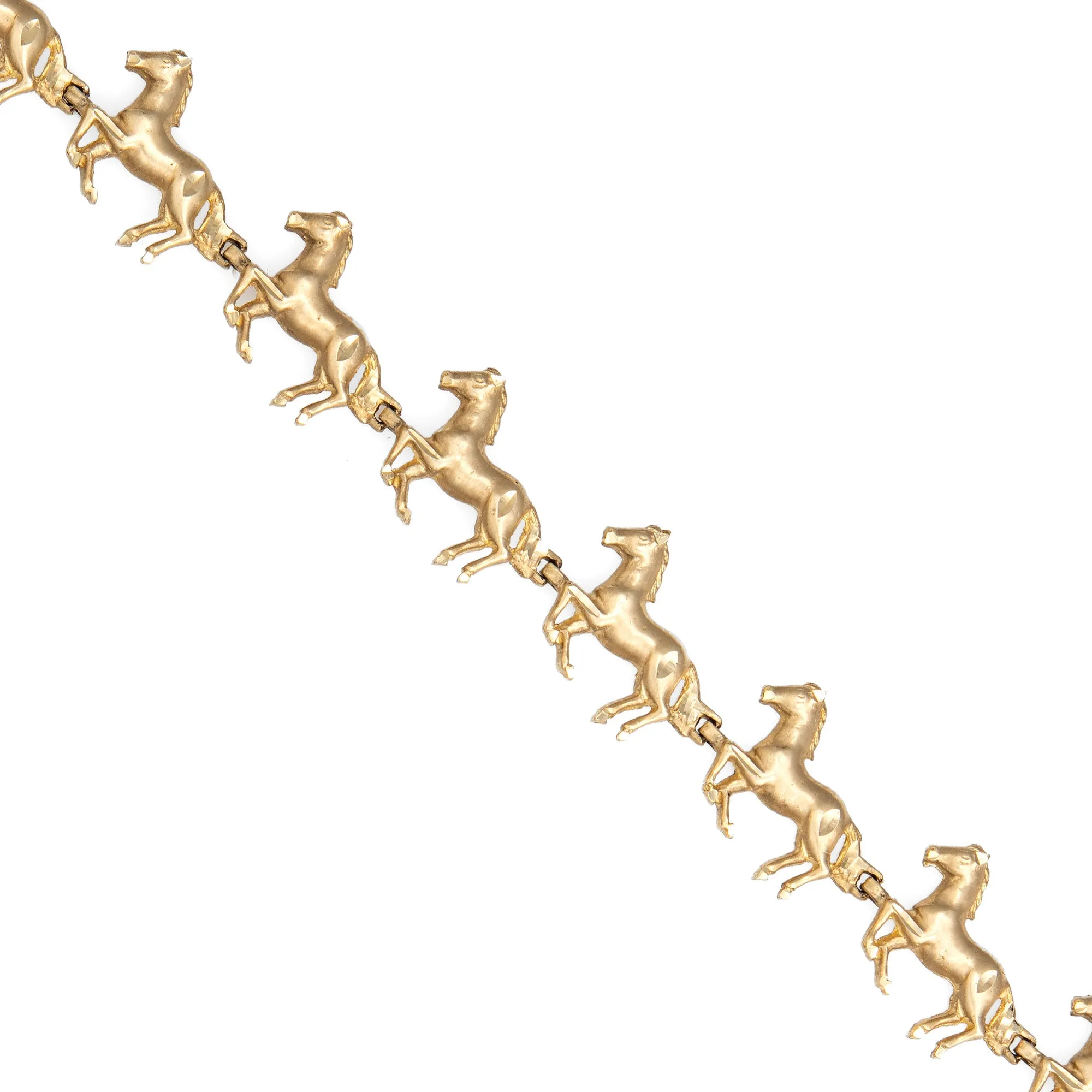 Horse Charm Bracelet Vintage 14k Yellow Gold Fine Animal Jewelry 7.5 Inch