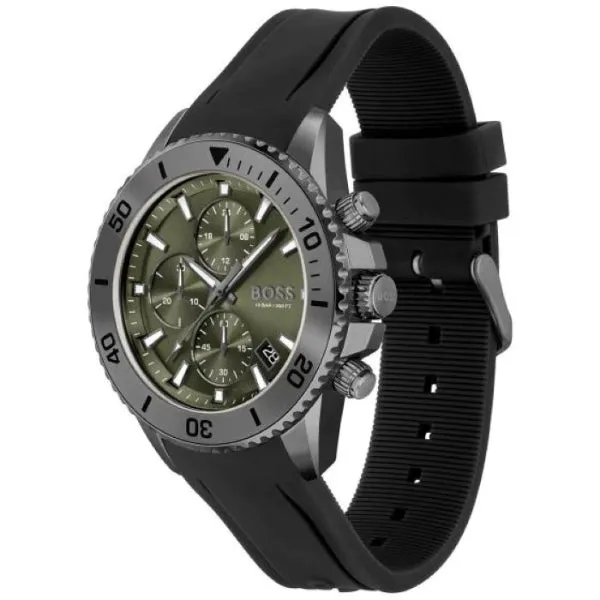HUGO BOSS Admiral Black Silicone Strap Green Dial Chronograph Quartz Watch for Gents - 1513967