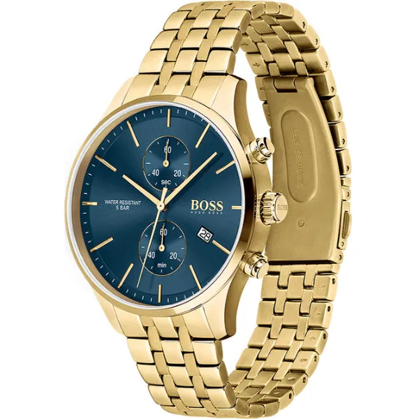 HUGO BOSS Associate Gold Stainless Steel Blue Dial Chronograph Quartz Watch for Gents - 1513841