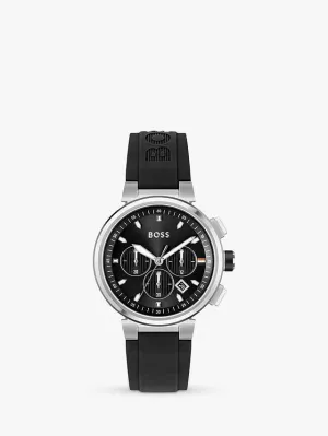 Hugo Boss Men's One Black Dial Silicone Strap Watch 1513997