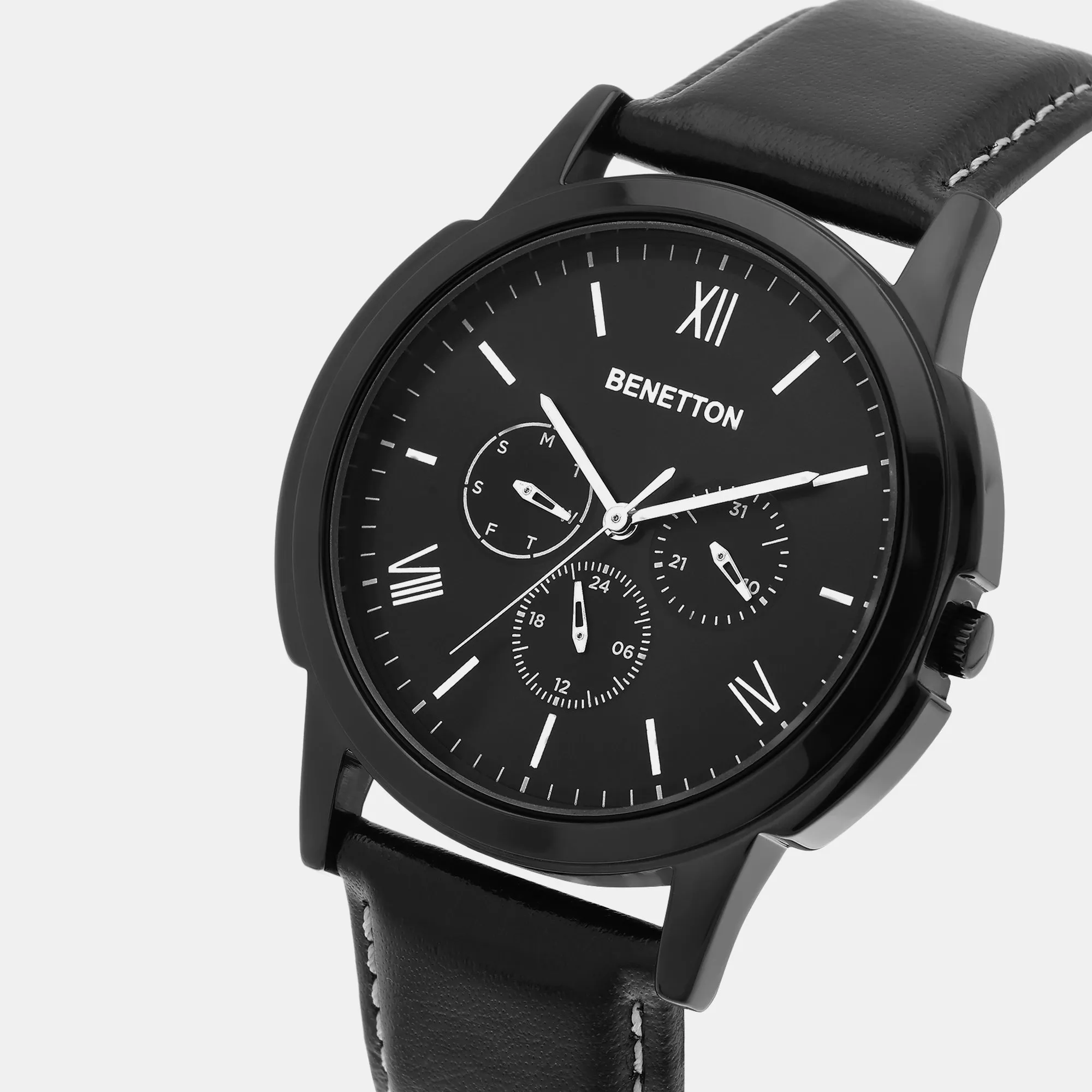 Iconic Black Men's Multi-Function Leather Watch UWUCG0803