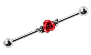 Industrial Barbell 316L Surgical Steel Bar Red Rose 1 1/2