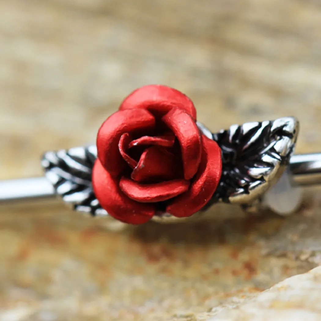 Industrial Barbell 316L Surgical Steel Bar Red Rose 1 1/2