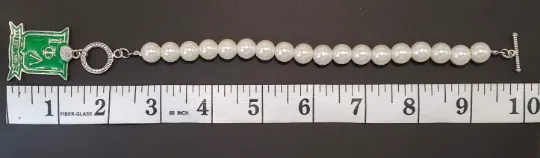 Iota Phi Lambda ΙΦΛ Pearl Bracelet with Green Enamel Shield