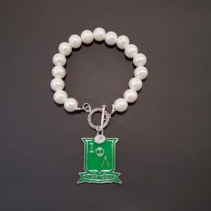 Iota Phi Lambda ΙΦΛ Pearl Bracelet with Green Enamel Shield
