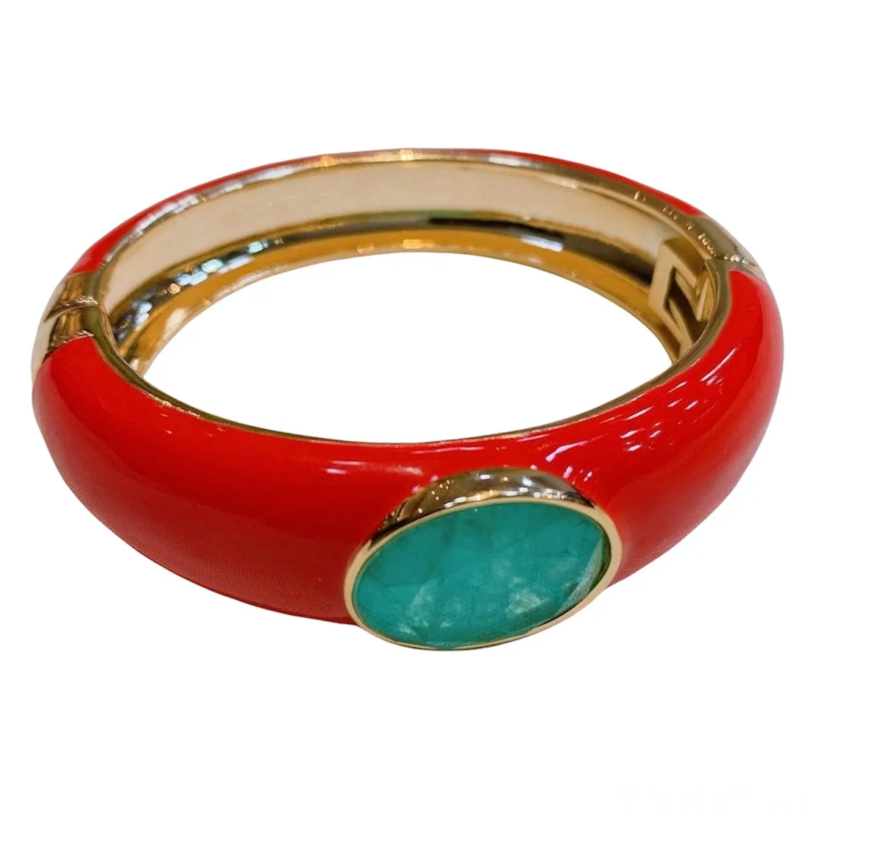 Italian Red Enamel Paraiba Stone 18K Gold Plated Bracelet