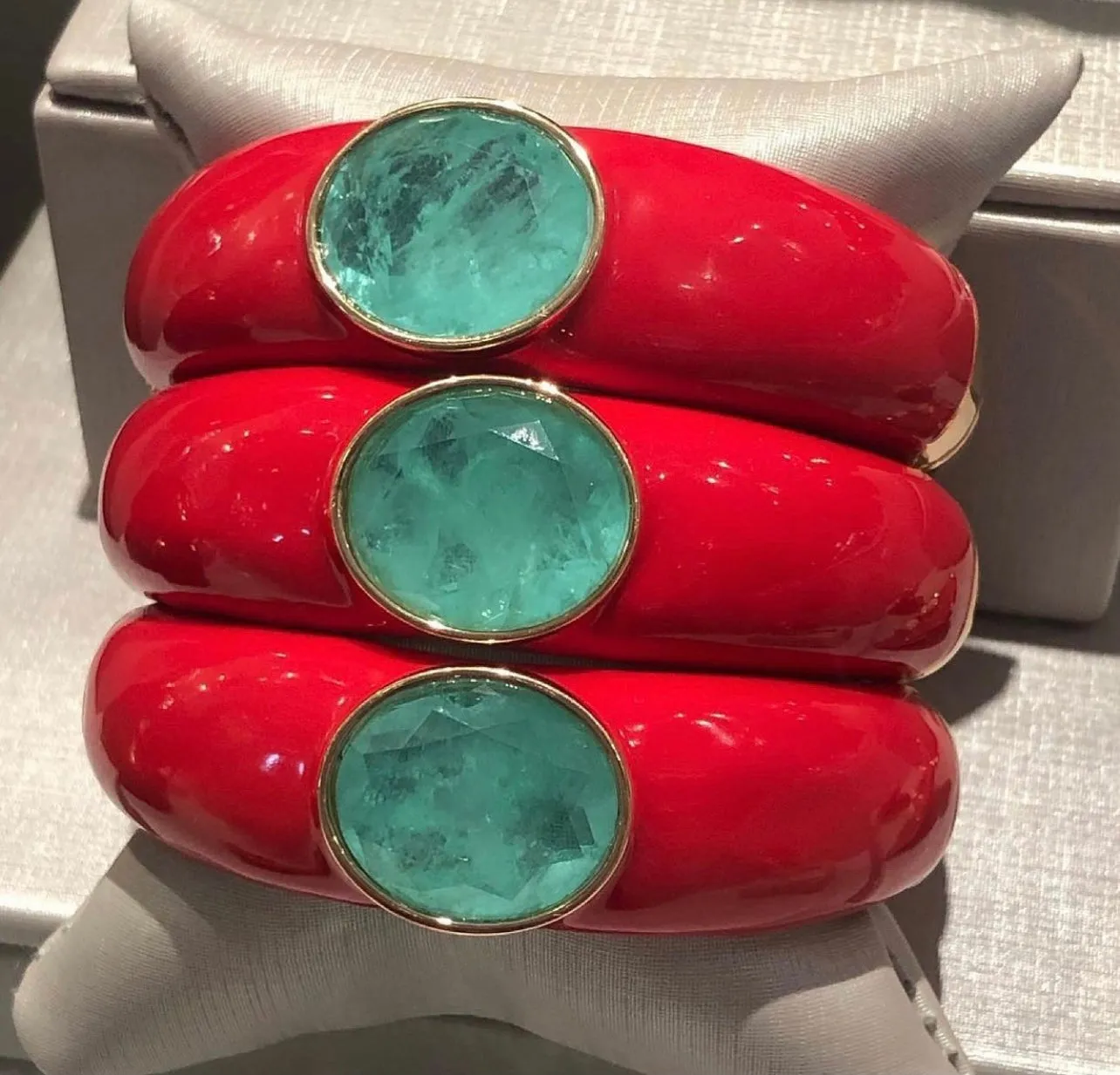 Italian Red Enamel Paraiba Stone 18K Gold Plated Bracelet