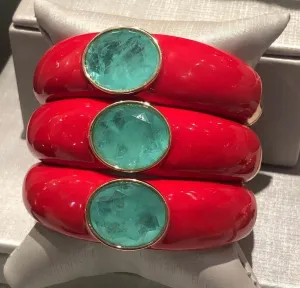 Italian Red Enamel Paraiba Stone 18K Gold Plated Bracelet