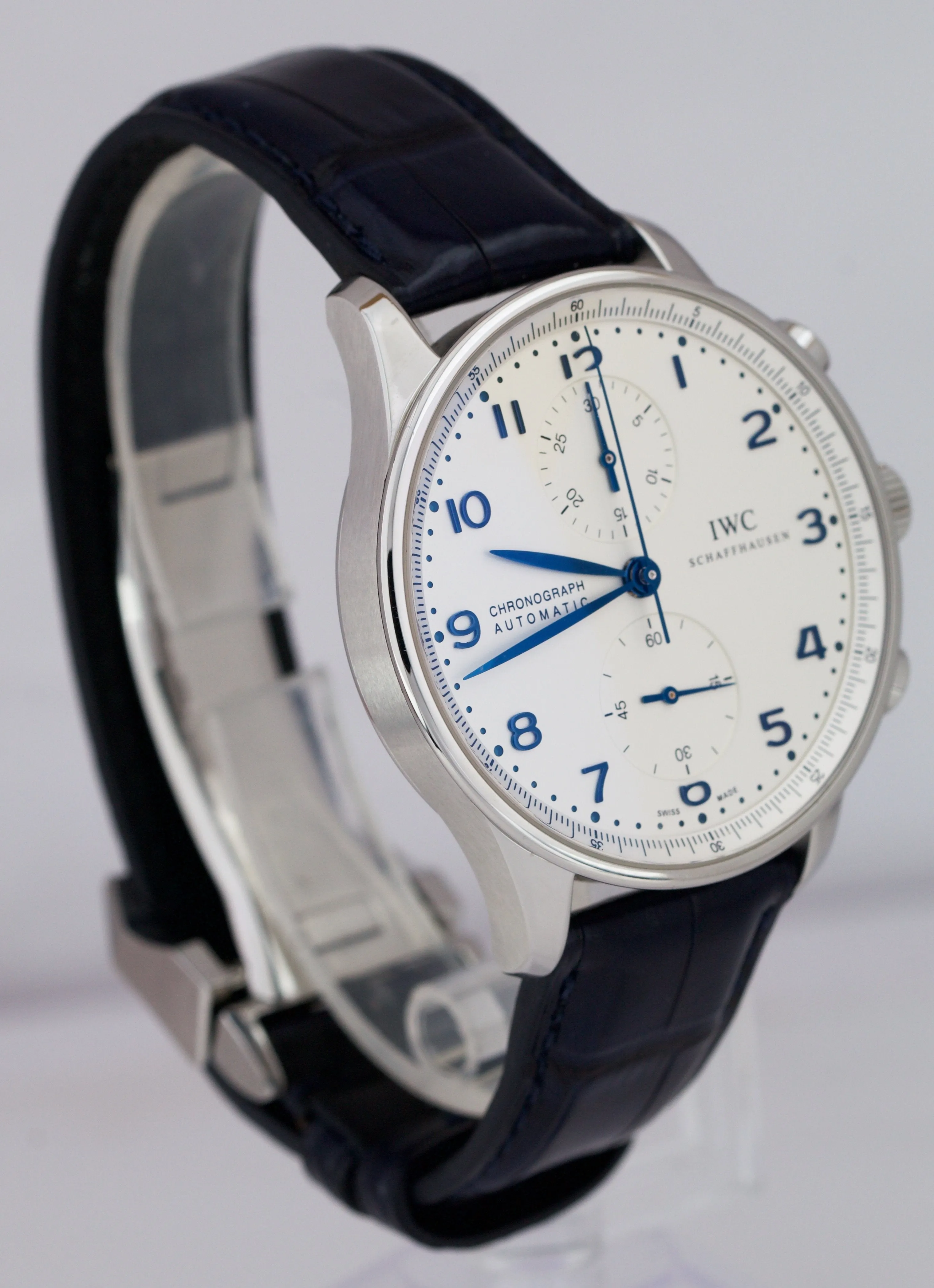 IWC Portuguese Chronograph Stainless Blue 41mm 3714 3714-17 IW371417 Watch B P
