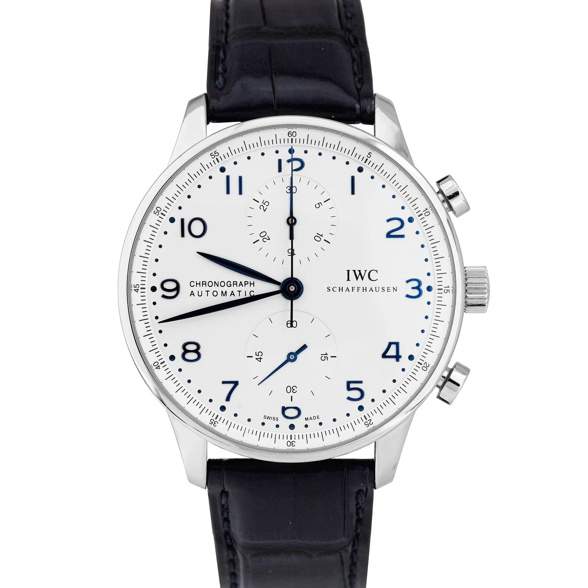 IWC Portuguese Chronograph Stainless Blue 41mm 3714 3714-17 IW371417 Watch B P